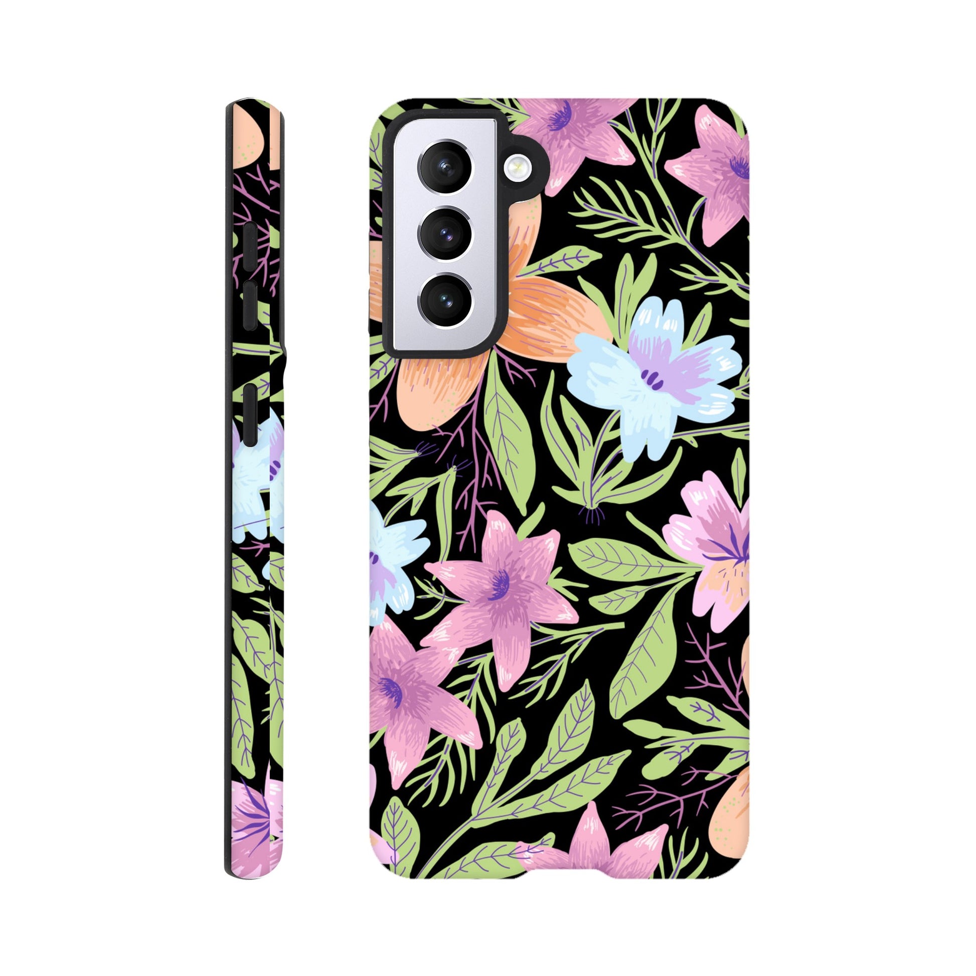 Black Floral - Phone Tough Case Galaxy S21 Phone Case Globally Fulfilled