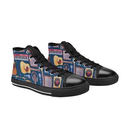 Music Instruments Blue - Women's High Top Canvas Shoes