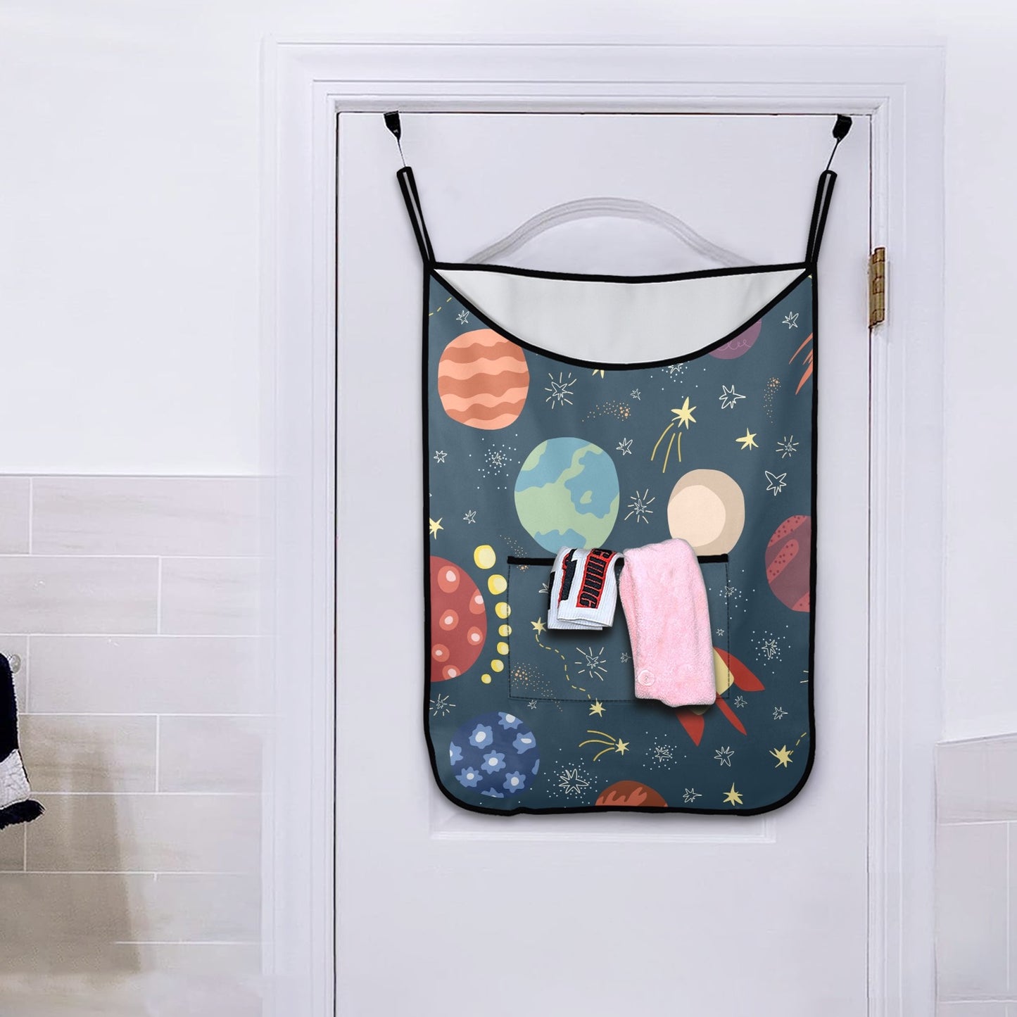 Rocket and Planets In Space - Hanging Laundry Bag