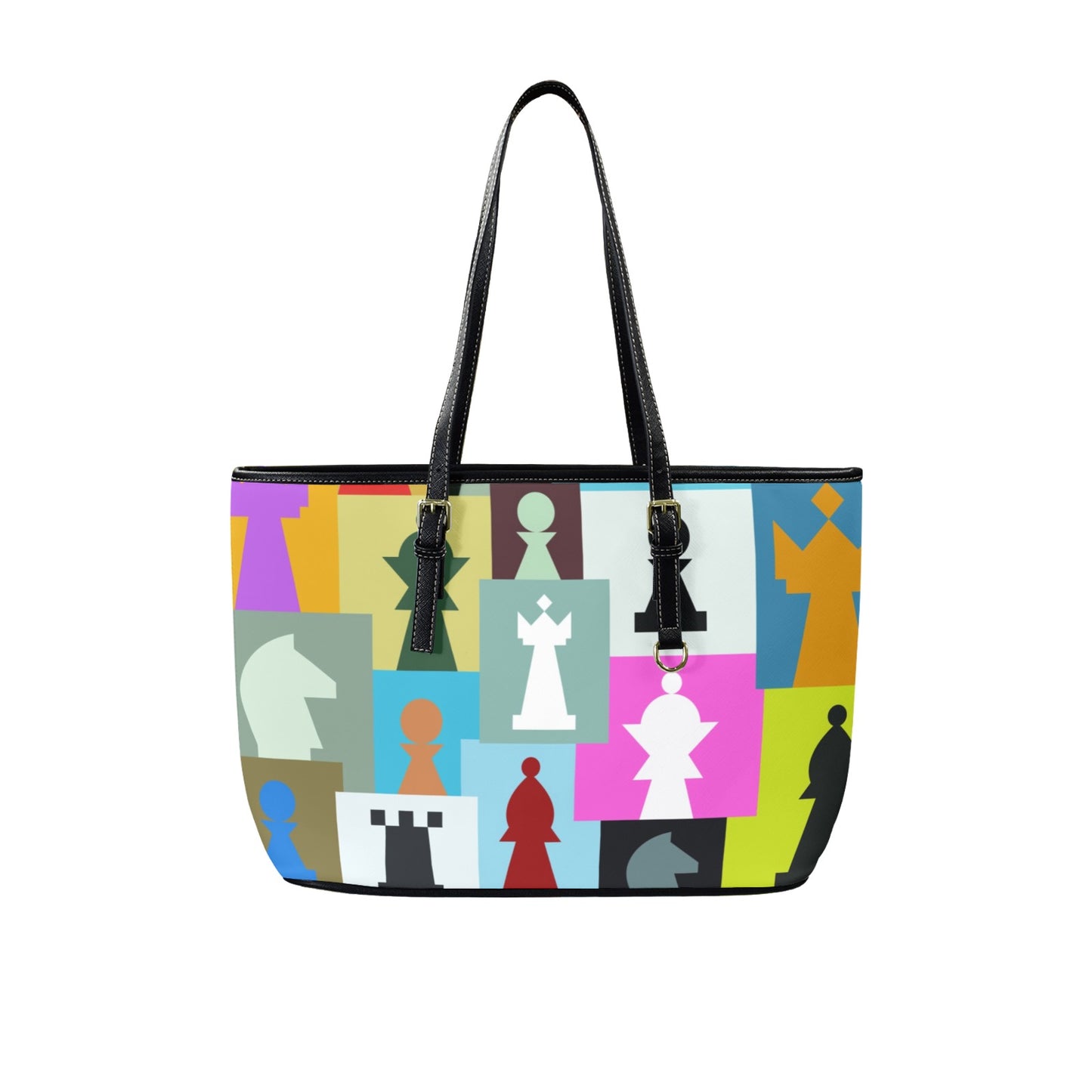 Colourful Chess - Leather Tote Bag-Large