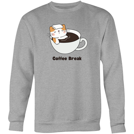 Cat Coffee Break - Crew Sweatshirt Grey Marle Sweatshirt animal Coffee