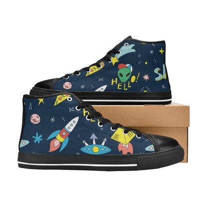 Hello Alien - Kids High Top Canvas Shoes