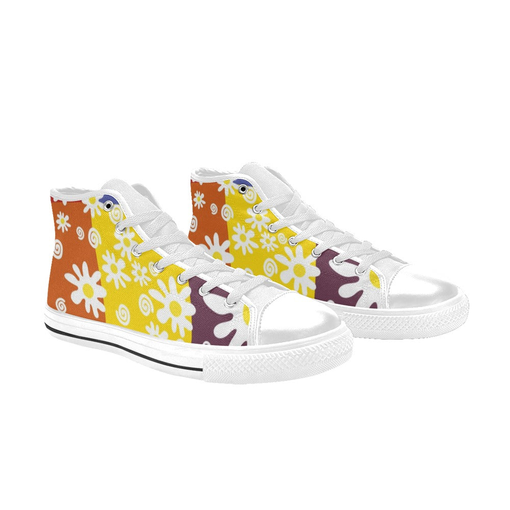 Floral Patchwork - Women's High Top Canvas Shoes