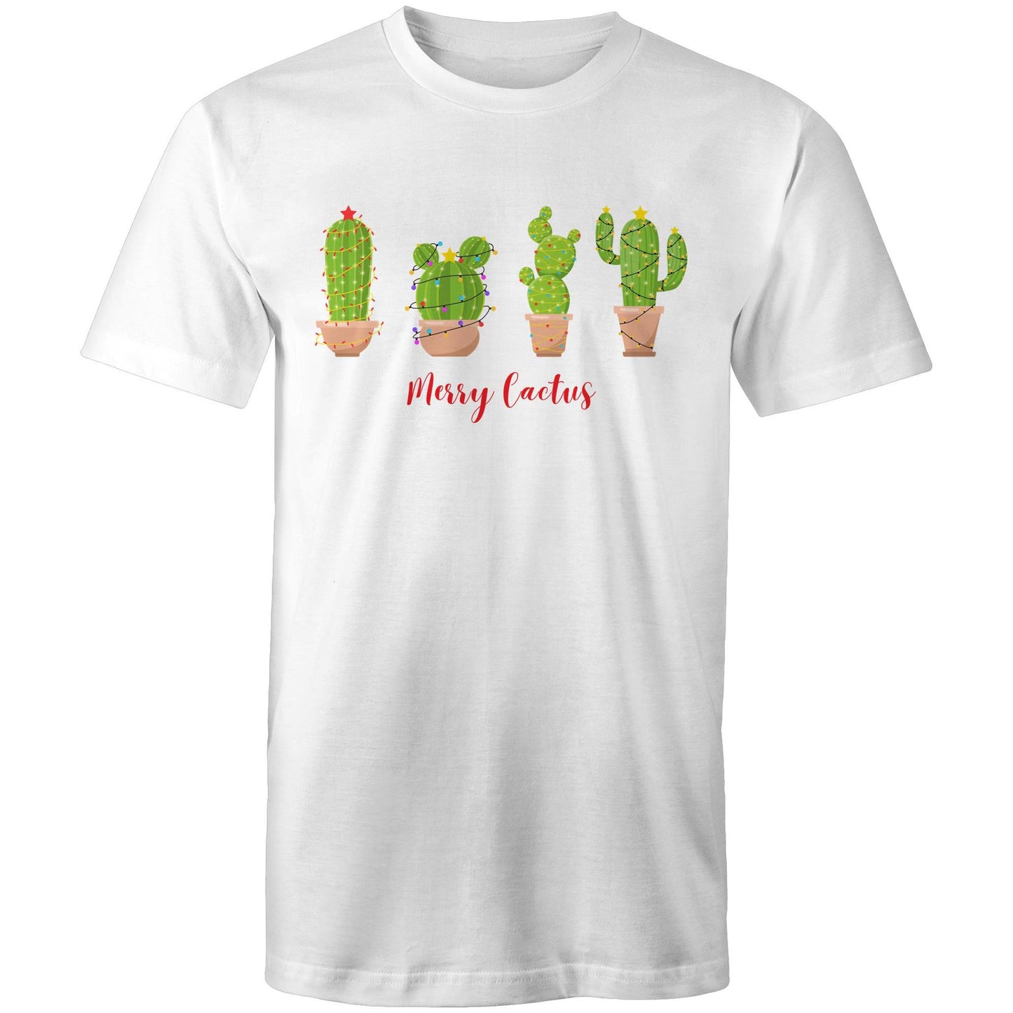 Merry Cactus, Christmas - Mens T-Shirt White Mens Christmas T-shirt Christmas Printed In Australia