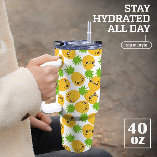 Cool Pineapples - 40oz Tumbler with White Handle