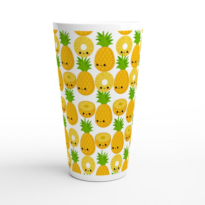 Happy Pineapples - White Latte 17oz Ceramic Mug Latte Mug food