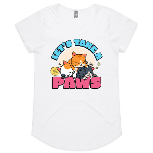 Let's Take A Paws, Time For A Cat Nap - Womens Scoop Neck T-Shirt White Womens Scoop Neck T-shirt animal