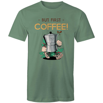 But First Coffee - Mens T-Shirt Sage Mens T-shirt Coffee Retro