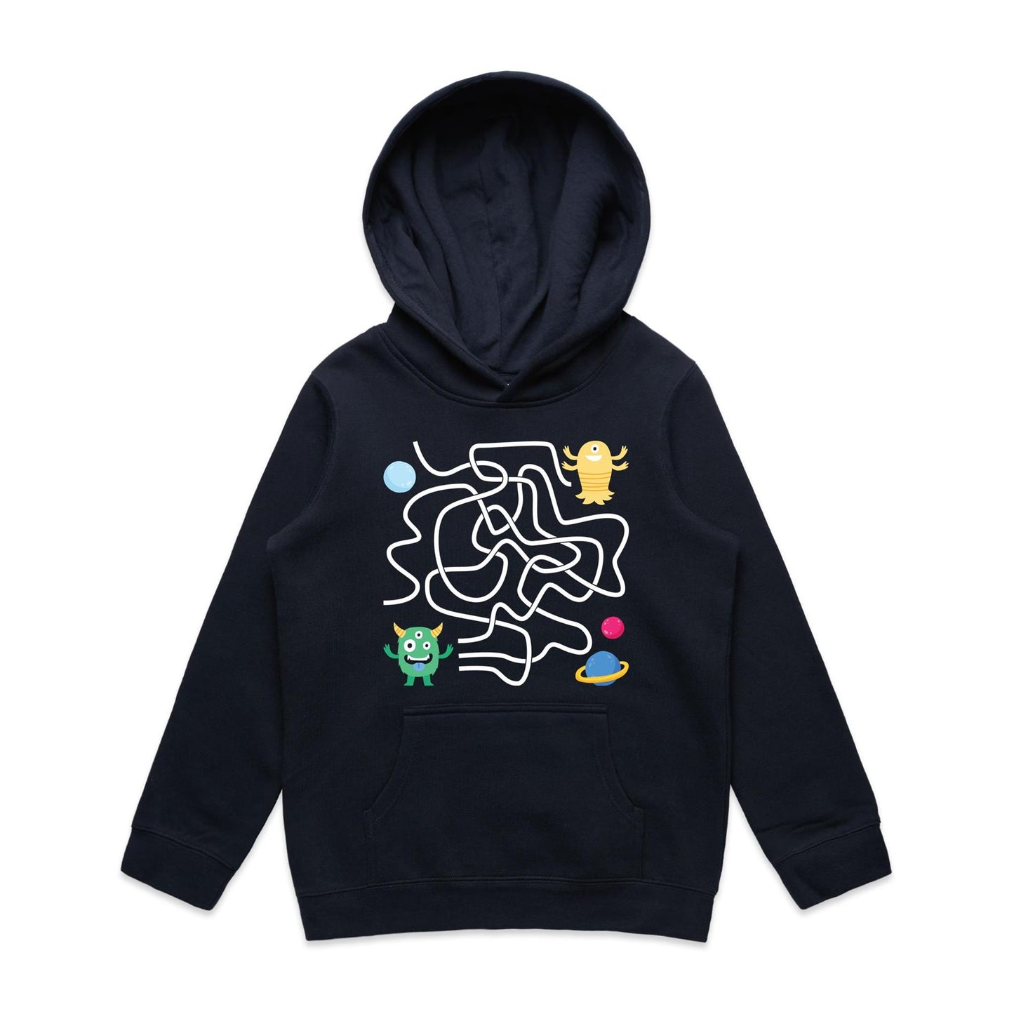Find The Right Path, Space Alien - Youth Supply Hood Navy Kids Hoodie Sci Fi Space