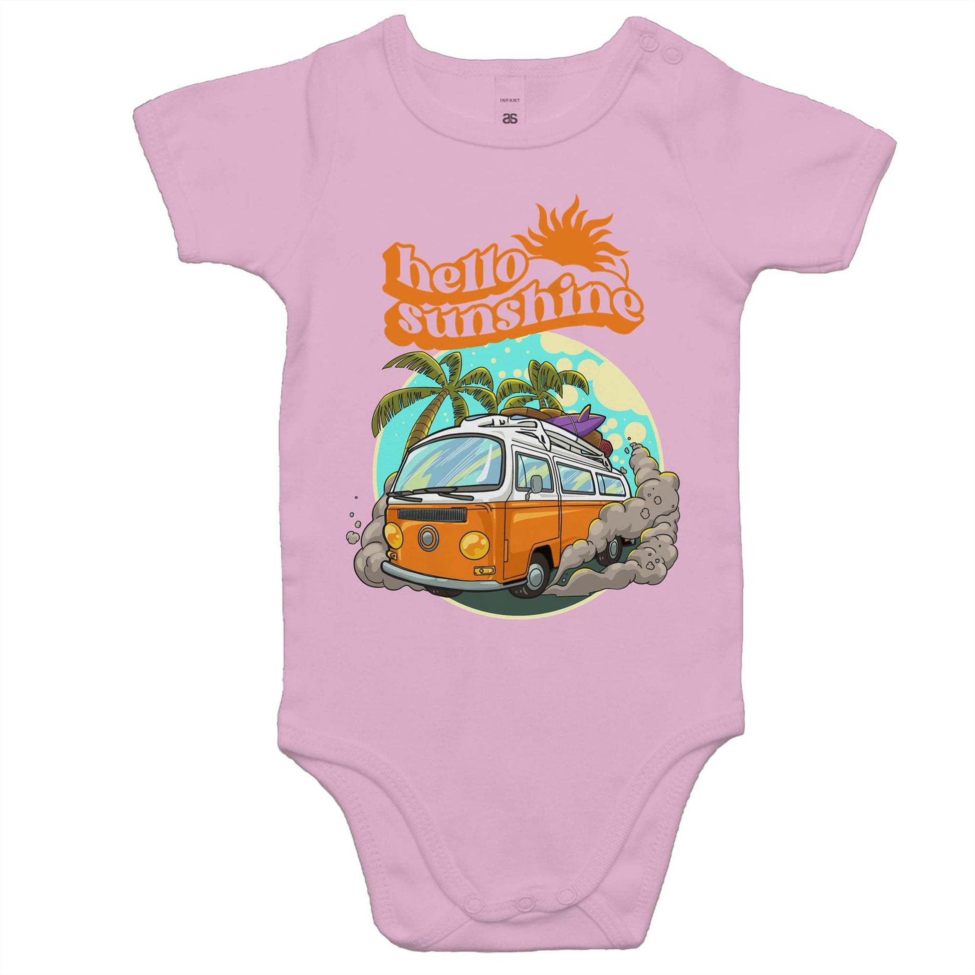 Hello Sunshine, Beach Van - Baby Bodysuit Pink Baby Bodysuit Summer Surf