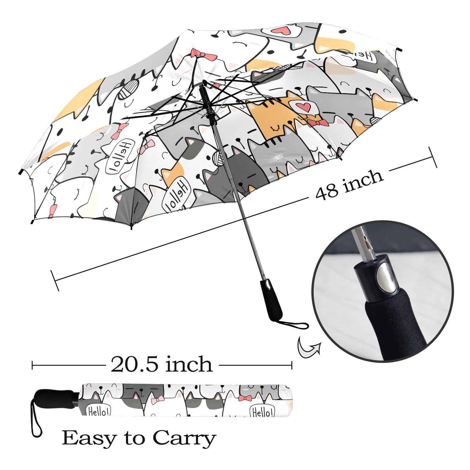 Cat Hello - Semi-Automatic Foldable Umbrella Semi-Automatic Foldable Umbrella Printed Offshore