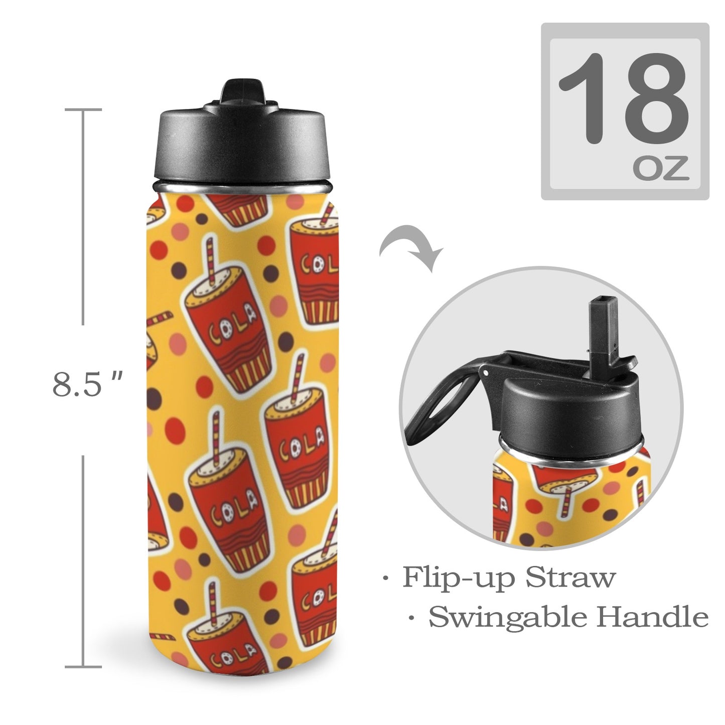 Cola - Insulated Water Bottle with Straw Lid (18oz) Insulated Water Bottle with Swing Handle