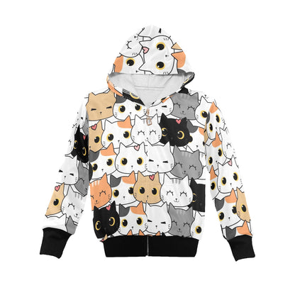 Cute Cartoon Cats - Junior Boys Zip Up Hoodie