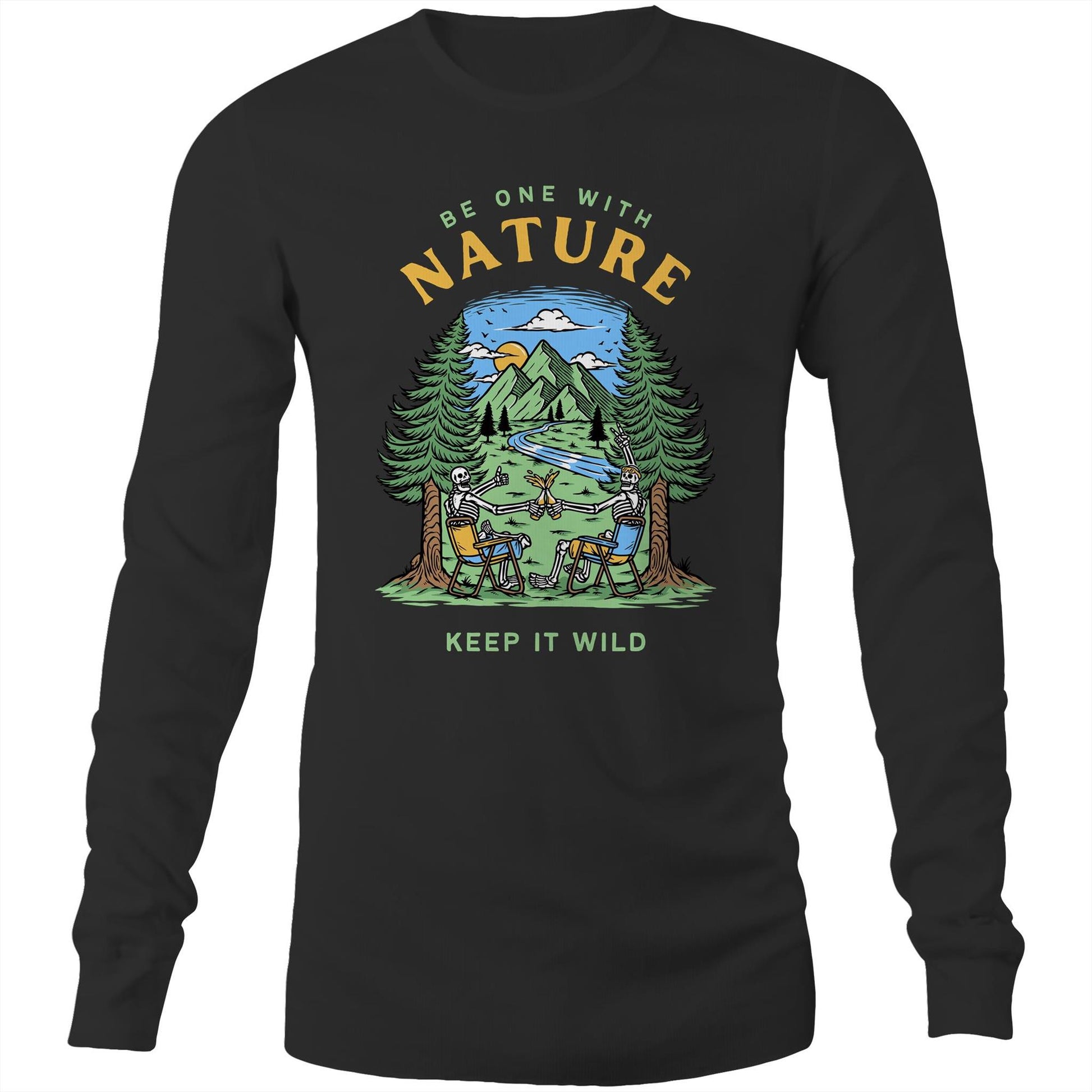 Be One With Nature, Skeleton - Long Sleeve T-Shirt Black Unisex Long Sleeve T-shirt Environment Summer