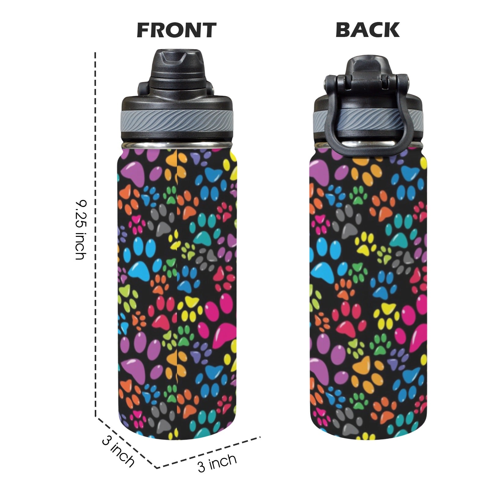 Bright Paw Prints - Insulated Water Bottle with Dual-Use Lid (18oz) Insulated Water Bottle with Dual-Use Lid (18oz) animal Printed Offshore