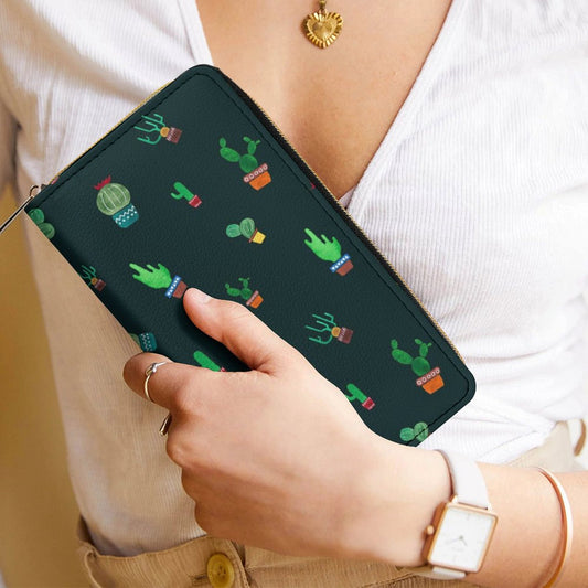 Cactus On Black - Leather Wallet / Purse