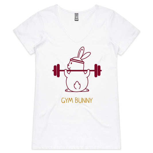 Gym Bunny - Womens V-Neck T-Shirt White Womens Fitness V-Neck Fitness