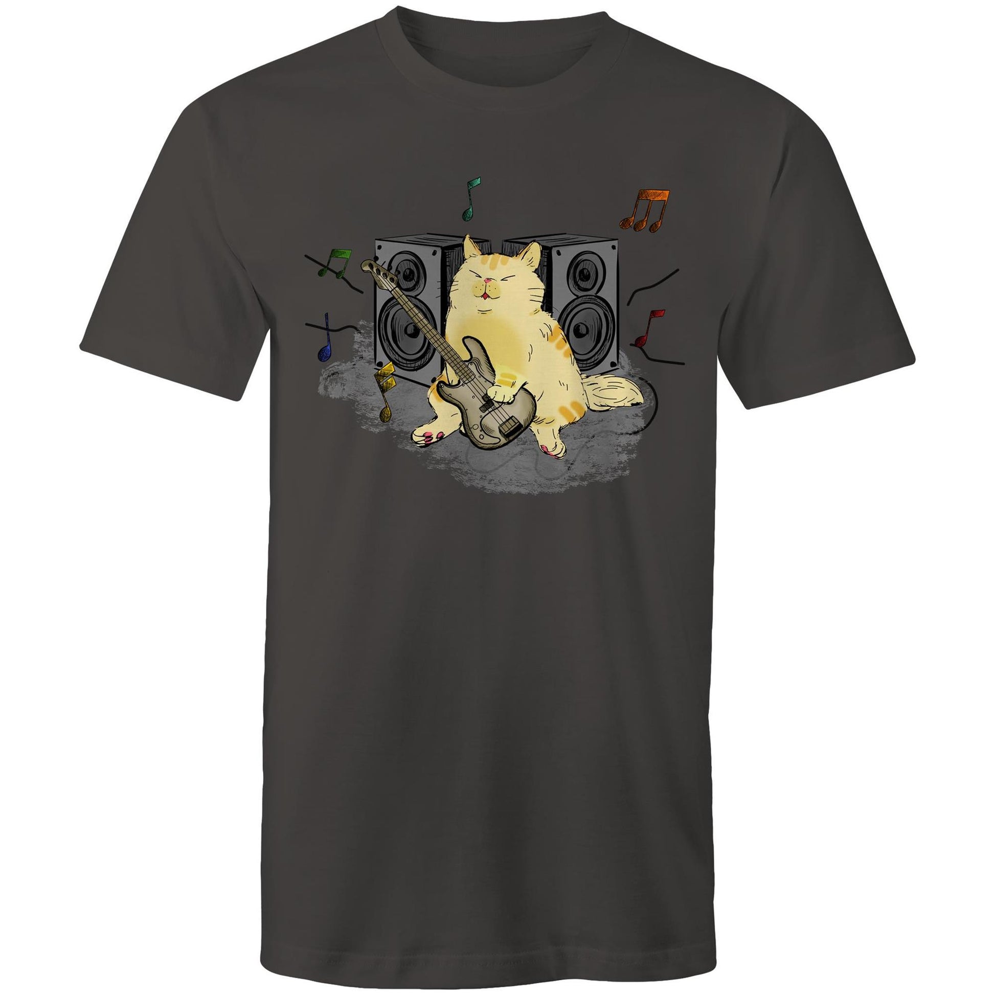 Cat Bass Player - Mens T-Shirt Charcoal Mens T-shirt animal Music