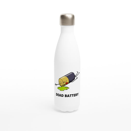 Dead Battery - White 17oz Stainless Steel Water Bottle Default Title White Water Bottle Funny Globally Fulfilled