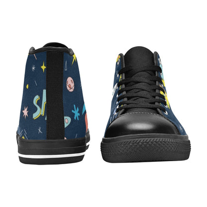 Hello Alien - Kids High Top Canvas Shoes