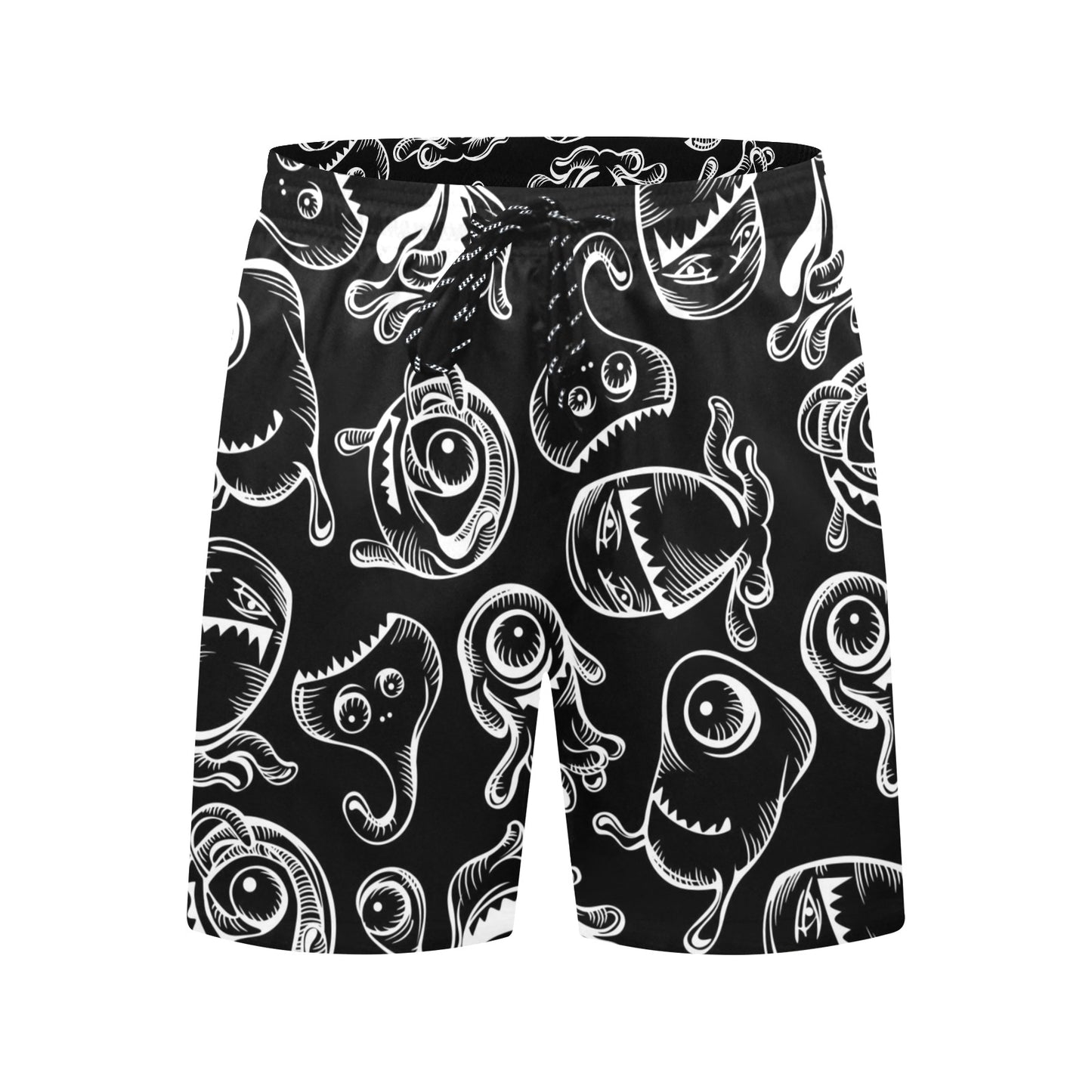 Monsters In Black And White - Men's Mid-Length Beach Shorts