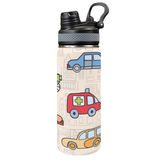 Kids Cars - Insulated Water Bottle with Dual-Use Lid (18oz)