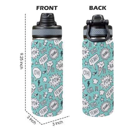 Comic Book Speech Bubbles - Insulated Water Bottle with Dual-Use Lid (18oz) Insulated Water Bottle with Dual-Use Lid (18oz) comic Printed Offshore