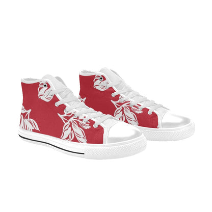 Red Retro Foliage, Hawaiian Flower - Women's High Top Canvas Shoes