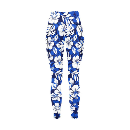 Blue Hawaiian Floral - Women's Leggings with Pockets