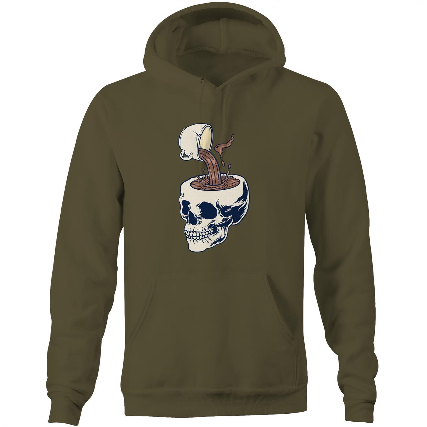 Coffee Skull - Pocket Hoodie Sweatshirt Army Hoodie Coffee