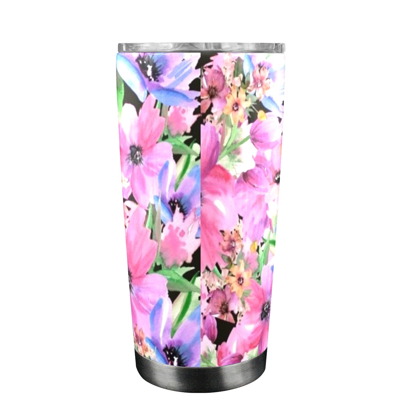 Bright Pink Floral - 20oz Travel Mug with Clear Lid 20oz Travel Mug / Tumbler Plants Printed Offshore