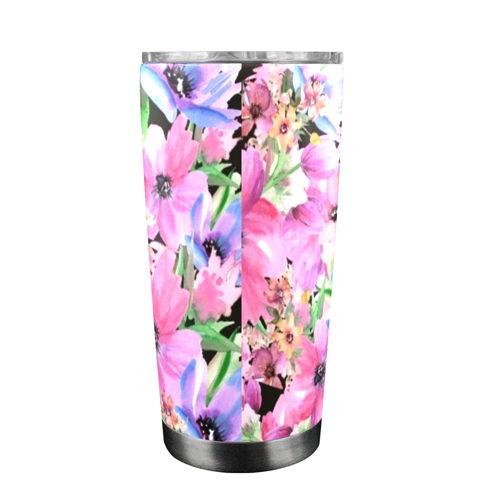 Bright Pink Floral - 20oz Travel Mug with Clear Lid Clear Lid Travel Mug Plants Printed Offshore