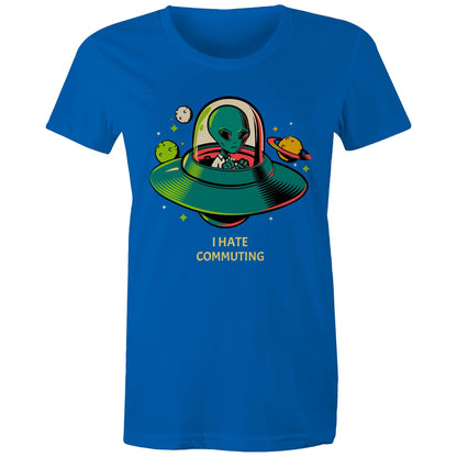 Alien Commute - Womens T-shirt Bright Royal Womens T-shirt Printed In Australia Sci Fi