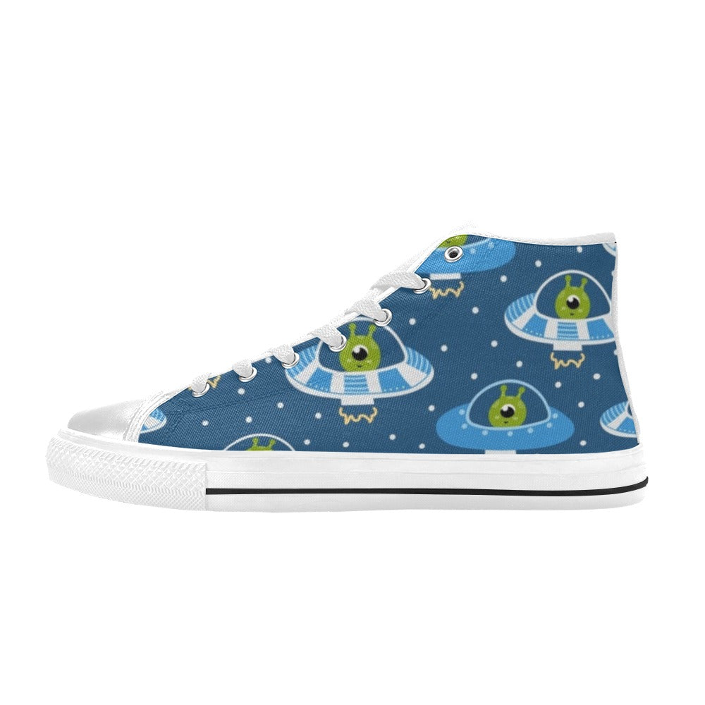 Cute Aliens in UFOs - Kids High Top Canvas Shoes Kids High Top Canvas Shoes Printed Offshore Sci Fi