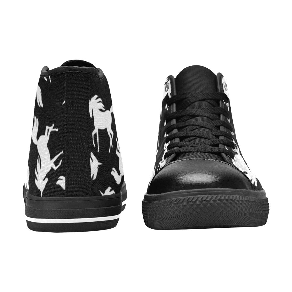 Black And White Unicorn - Women's High Top Canvas Shoes