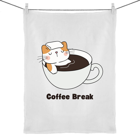 Cat Coffee Break - 50% Linen 50% Cotton Tea Towel Default Title Tea Towel animal Coffee