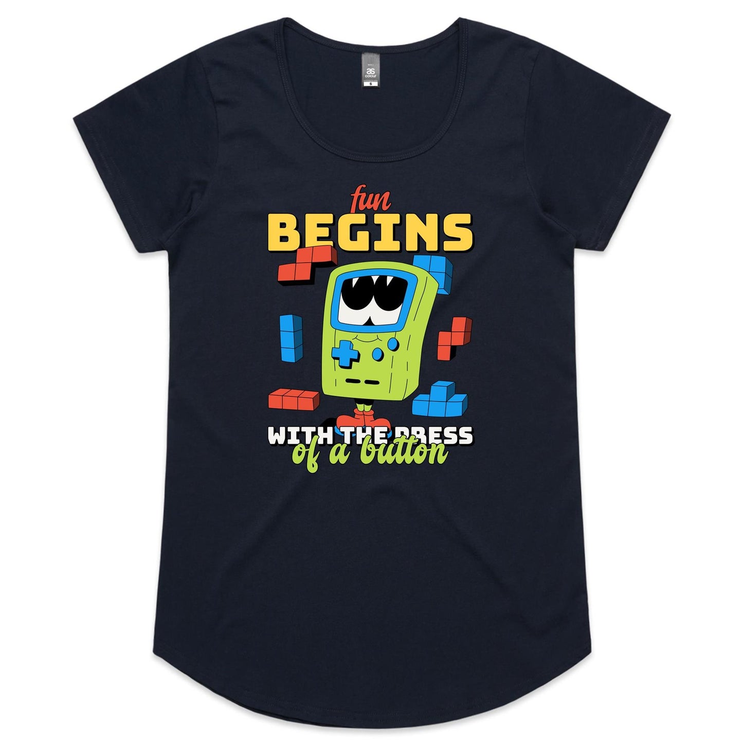 Fun Begins With The Press Of A Button, Game Console - Womens Scoop Neck T-Shirt