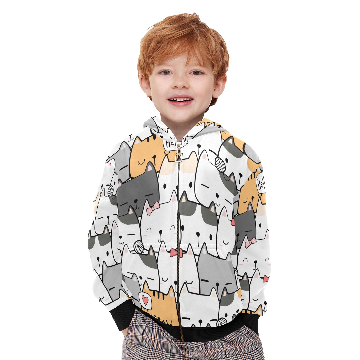 Cat Hello - Junior Boys Zip Up Hoodie