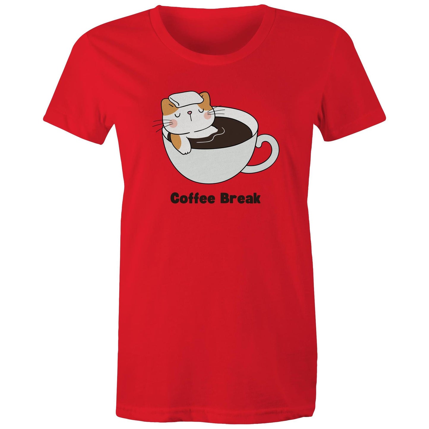 Cat Coffee Break - Womens T-shirt Red Womens T-shirt animal Coffee Printed In Australia