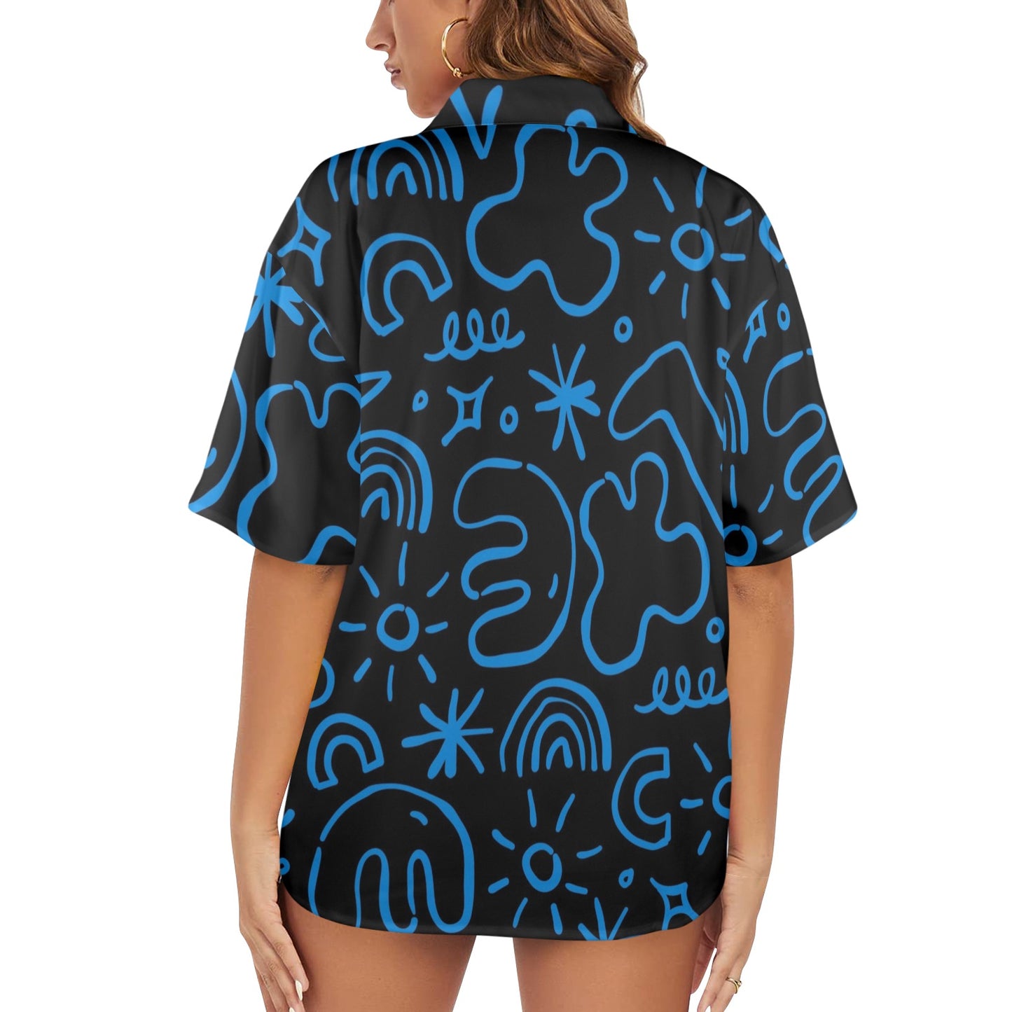 Blue Squiggle - Womens Hawaiian Shirt