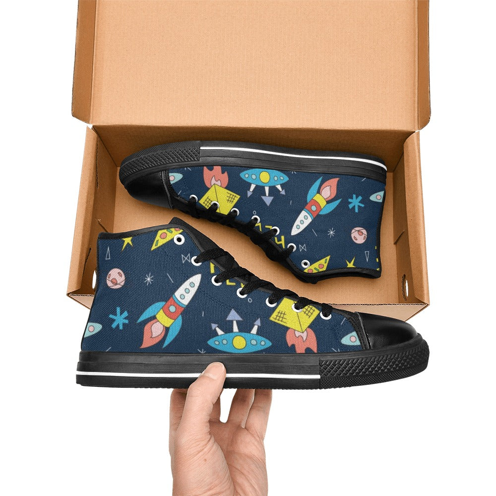 Hello Alien - Kids High Top Canvas Shoes