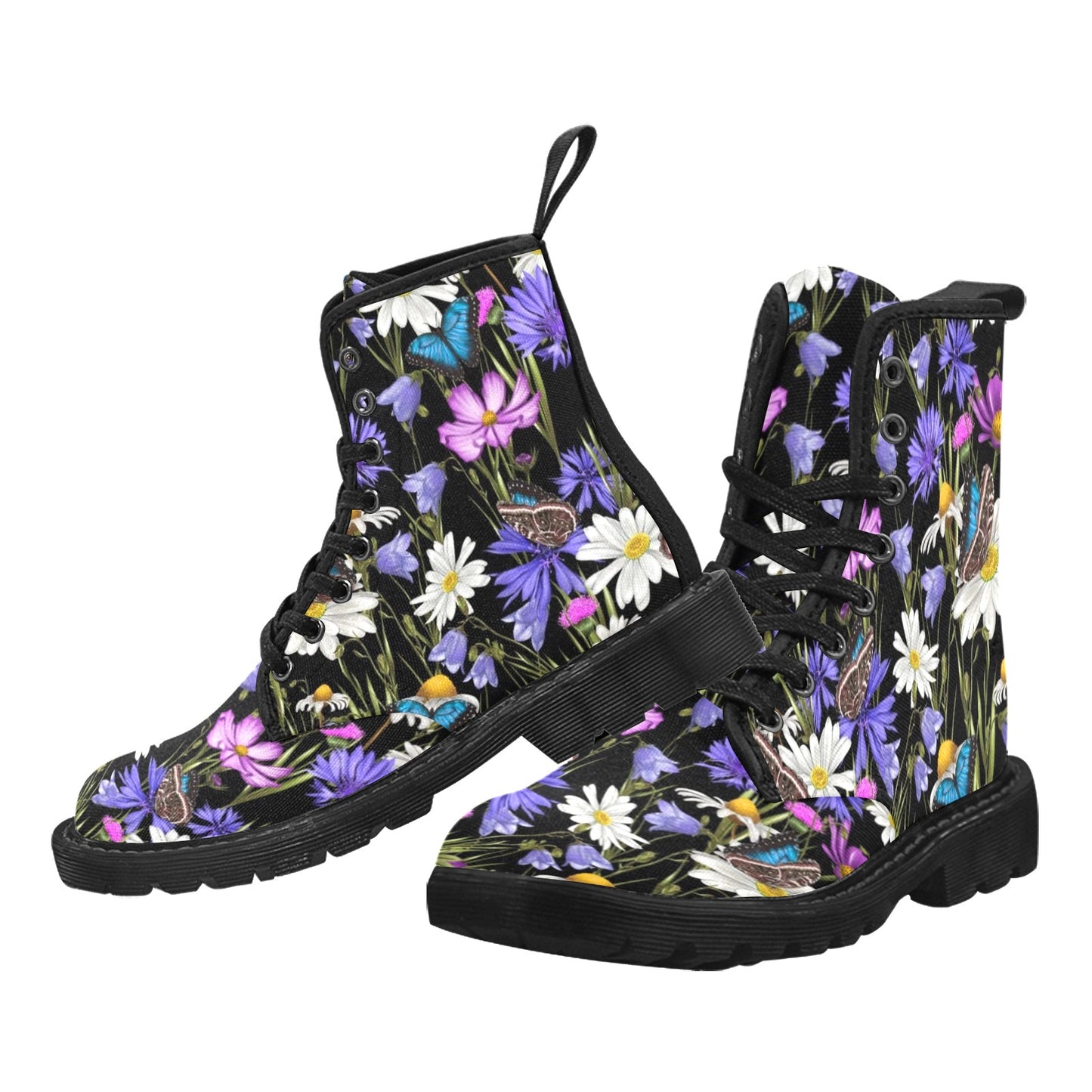 Butterfly Flowers - Martin Boots for Women (Black)