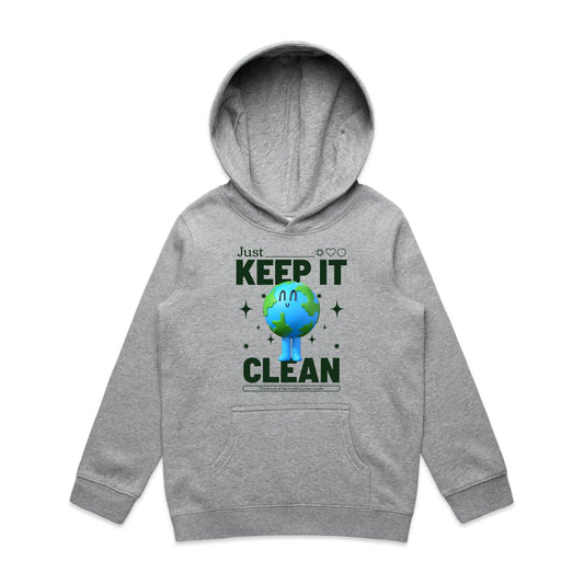 Earth, Just Keep It Clean - Youth Supply Hood Grey Marle Kids Hoodie