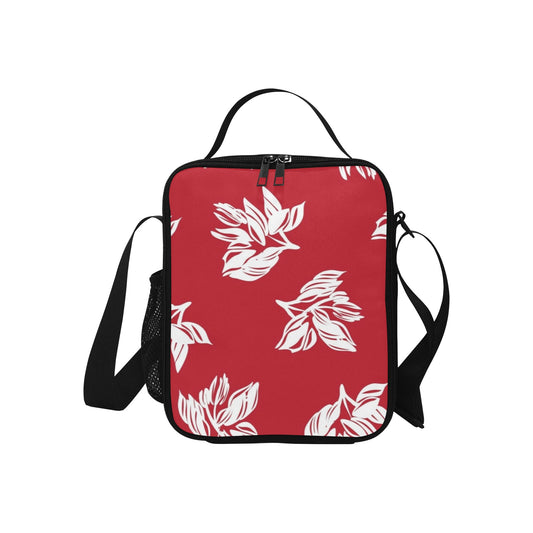 Red Retro Foliage, Hawaiian Flower - Crossbody Lunch Bag for Kids