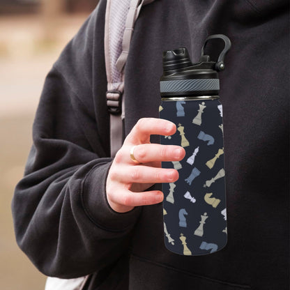 Chess Pattern - Insulated Water Bottle with Dual-Use Lid (18oz)