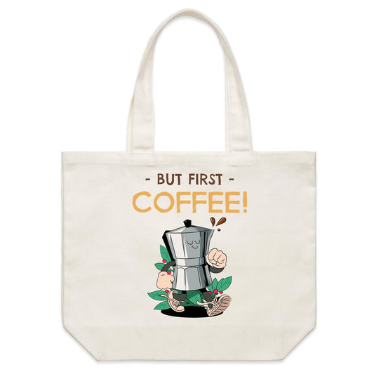 But First Coffee - Shoulder Canvas Tote Bag Default Title Shoulder Tote Bag Coffee Retro
