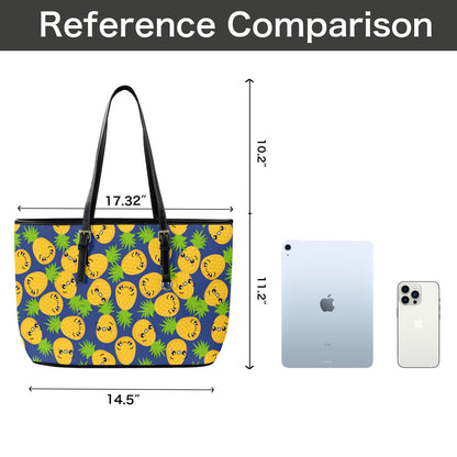 Cool Pineapples - Leather Tote Bag-Large