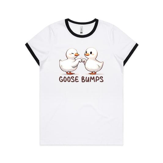 Goose Bumps - Women's Ringer Tee White Black Womens Ringer T-shirt animal Printed In Australia