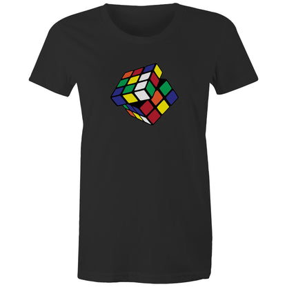 Cube - Womens T-shirt Black Womens T-shirt Games Printed In Australia