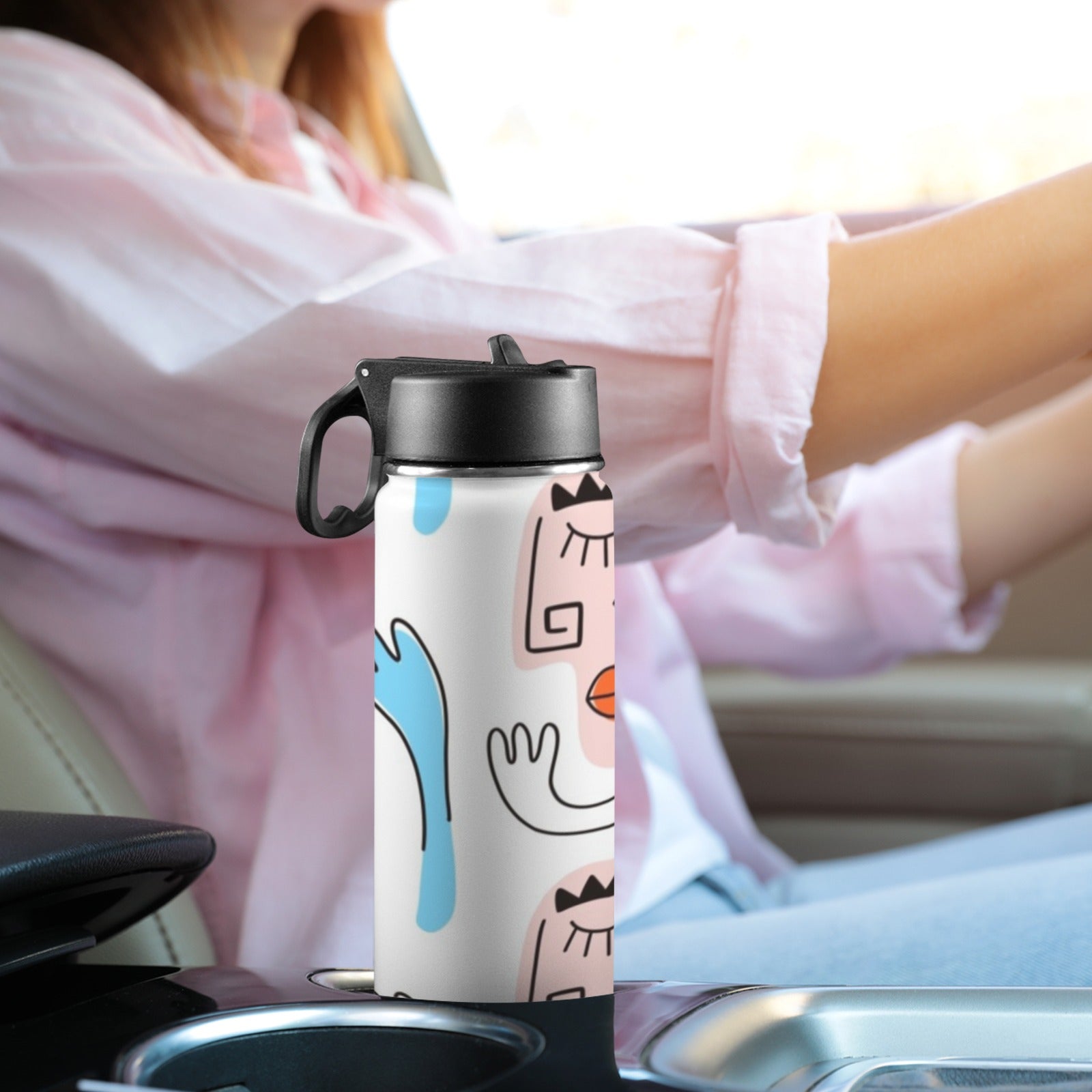 Faces - Insulated Water Bottle with Straw Lid (18oz) Insulated Water Bottle with Swing Handle Printed Offshore